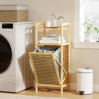 armario de bano de bambu poliester homcom 40x30x95 cm natural