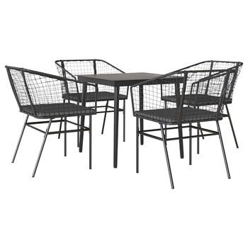 Juego De Comedor Jardín 5 Uds Cojines Ratán Sintético Negro Cfw391682