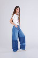 vaqueros de pierna ancha con lavado patchwork denim patchwork