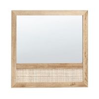 espejo de pared decorativo cuadrado moderno 60 x 60 cm marco de tablero de particulas con ratan madera clara rosell