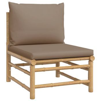 Sofá Central De Jardín | Sofá De Exterior Bambú Con Cojines Gris Taupe