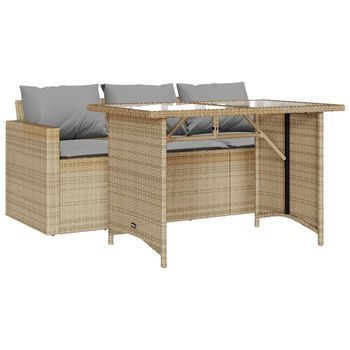 Set Comedor De Jardín 2 Piezas Con Cojines Ratán Sintético Beige