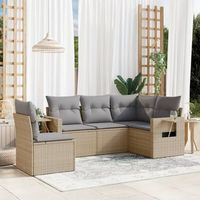 conjunto de sofas jardin con cojines 5 uds  mueble jardin mesa y sillas ratan sintetico beige cfw443819