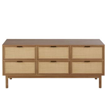 Cómoda de 140 cm y 6 cajones con chapa de acacia