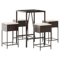 juego de bar de jardin de 5 piezas con cojines ratan pe marron vidaxl