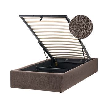 Cama Con Almacenaje Moderna Sin Cabecero Tapizada De Bouclé Gris Pardo 90 X 200 Cm Dinan