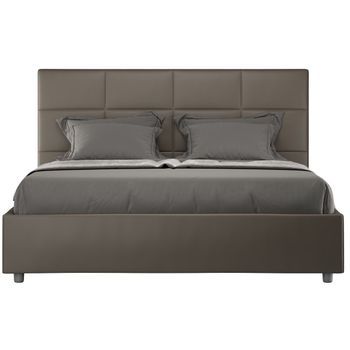 Cama De Matrimonio Mira 160x200 Cm Tapizada En Polipiel Cappuccino Con Somier De Láminas Y Box Spring-color Marrón-ropa De Cama 140x190 Cm-opción Con Base Y Caja