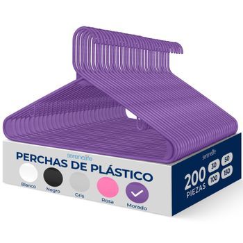 Pack 200 Ganchos De Plástico Premium Antideslizantes, Ahorradores De Espacio, Duraderos Para Camisas, Suéteres, Abrigos, Pantalones Y Vestidos – Serenelife, Sl-hook200, Violeta