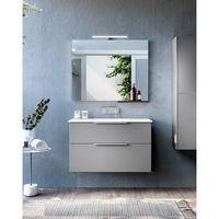 mueble de bano suspendido con lavabo ceramico  2 cajones con cierre amortiguado y organizador  70 cm - cromo brillo - mist mate