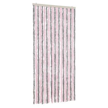 Cortina Antimoscas Chenilla Gris Plateado Y Rosa 90x220 Cm