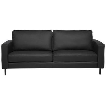 Sofá De Piel Sintético Negro 3 Plazas Patas De Metal Respaldo Tapizado Estilo Minimalista Moderno Savalen