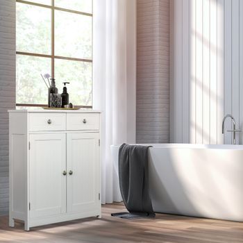 Armario Auxiliar De Baño De Mdf Kleankin 60x30x75 Cm-blanco