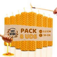 pack de 8 velas de miel de abeja para rituales 100 natural - decevi - hechas a mano - origen espana - sin parafina - velas 10 cm x 22 cm - enciende la magia de la luz suave y calida