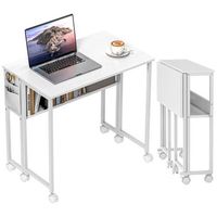 escritorio plegable con ruedas de tablero de madera y estructura metalica 80 x 50 x 75 cm  blanco