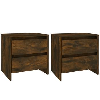 Pack 2 Uds Mesita Noche | Mesa Auxiliar | Mesilla Roble Ahumado 45x34,5x44,5 Cm