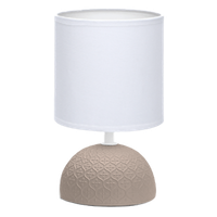 aigostar 196943- lampara de ceramica de mesa semioval marron cuerpo de diseno sencillo color marron pantalla de tela color blanco casquillo e14 perfecta para el salon dormitorio o recibidor