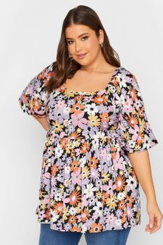 Yours Top Peplum De Flores Lila, Mujer Curvy Y Tallas Grandes, Yours