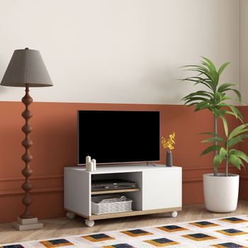 Mueble Tv De Salón Con Rueda De Melamina Homcom 80x45x41 Cm Blanco