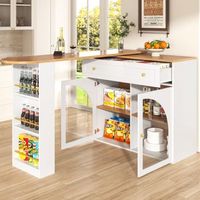 mesa de bar extensible de 138 a 204 cm blanca giratoria y con almacenamiento