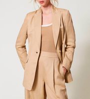 twinset para mujer 251te2140 chaqueta de botonadura sencilla de lino mixto beige 44 casual manga larga lyocell