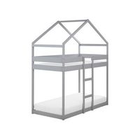 litera infantil con dosel en forma de casa dormitorio somier de madera de pino gris 90 x 200 cm labatut