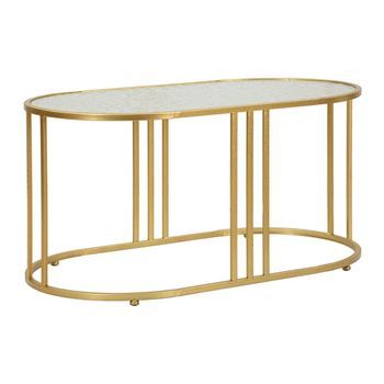 Mesa De Centro De Metal Dorado Y Cristal Cm 90x50x45