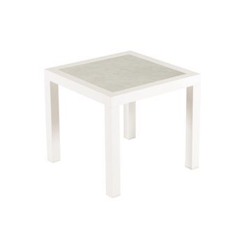 Mesa Auxiliar De Exterior, Resistente Al Agua, Aluminio Y Cristal, Color Crema, 50x50x45