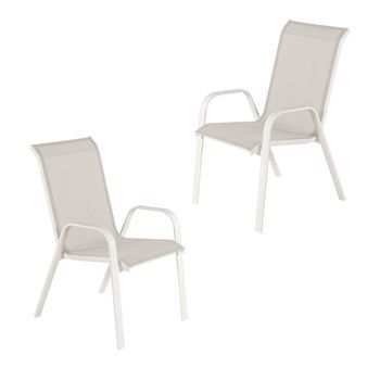 Pack 2 Sillones De Jardín, Con Textilene Reforzado , Aluminio Y Textilene, Color Blanco Envejecido, 57x74x96,5