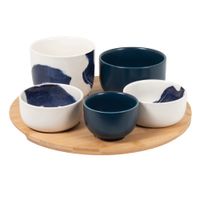 set de 5 cuencos y bandeja para aperitivos de ceramica y bambu