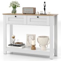 costway mesa consola estilo granja rustico con 2 cajones con estante de almacenamiento para estar cocina comedor 106 x 30 x 815 cm blanco