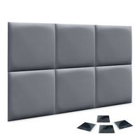 dhome juego de 6 paneles tapizados de polipiel premium pack autoadhesivos para pared acusticos absorbentes proteccion gris 50x50cm x6