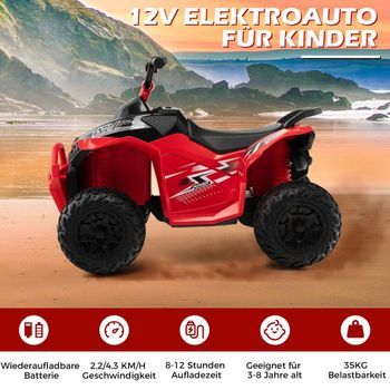 Quad Infantil Eléctrico De 12v Con Velocidad De 2,2/4,3 Km/h Y Velocidad De 2,2/4,3 Km/h. Bocina, Música Y Amplificador. Luces Led Quad Eléctrico Rojo.