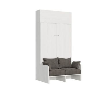 Cama Abatible 140 Vertical Kentaro Sofà Con Módulo A Pared Superior Fresno Blanco