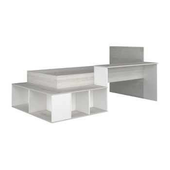 Cama Con Escritorio Y Compartimentos Rigali  233.2x128.8x100.5 Cm Color Color Natural Claro, Blanco Vente-unique