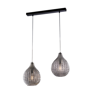 Pista Diamante En Hierro Negro Y Estructura Cromada Con Cables Orientables Y Difusores En Cristal Soplado Gris Espejo Con Dec. Efecto Cristal 2 Luces