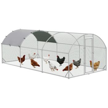 PawHut Gallinero Exterior Grande para 12-18 Gallinas Acero Galvanizado Techo Tela Oxford 5,7x2,8x1,97 m Plata   Aosom España