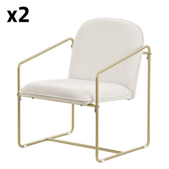 2x sillones de comedor, beige con patas de acero doradas, tapizado