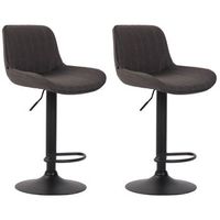 juego de 2 taburetes de bar y sillas altas en tela gris oscuro con costuras verticales y soporte de metal negro 100004288