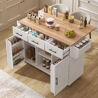 isla de cocina con tablero abatible 139 cm ruedas y acabado de madera