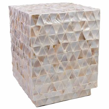 Taburete de madera y madreperla beige 35x35x45h cm