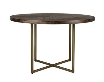 Mesa de comedor redonda de madera de acacia y acero latonado