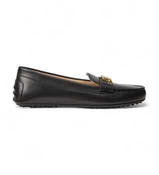 Lauren Ralph Lauren para mujer. 802P09040001 Mocasines de Piel Barnsbury negro (39), Plano, Ninguno, Casual, Clásico