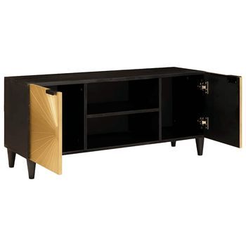 Mueble De Tv | Mueble De Salón | Gabinete De Tv Con Estante Negro Y Dorado 105 X 33 X 46 Cm