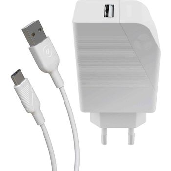 Muvit for Change Pack Cargador USB 2.4A 12W + Cable Tipo C 3A 1.2m Blanco