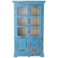 vitrina de mango azul turquesa con acabado patinado