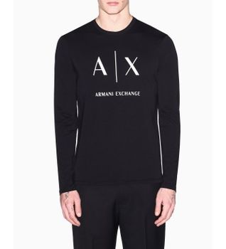 A|X Armani Exchange para hombre. XM002684AF10356UC001 Camiseta de manga larga negra (S), Negro, Casual, Algodón