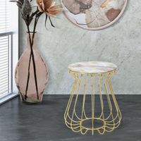 mesa auxiliar de metal dorado con tapa de cristal o 48x52 cm