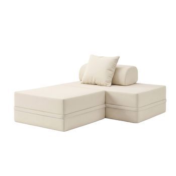 Sofá Modular 2 Lugares + Puff  Convertible Derecho  Beige