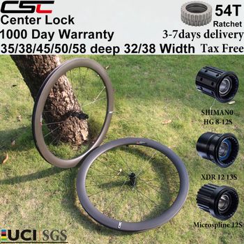 Ruedas de carbono para bicicleta de gravel CSC 1290g 700C, freno de disco Center Lock, trinquete 54T, profundidad de 35/40/45/50/58 mm, ancho de 32/38 mm.
