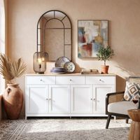 consola de madera blanca con 4 puertas y 3 cajones